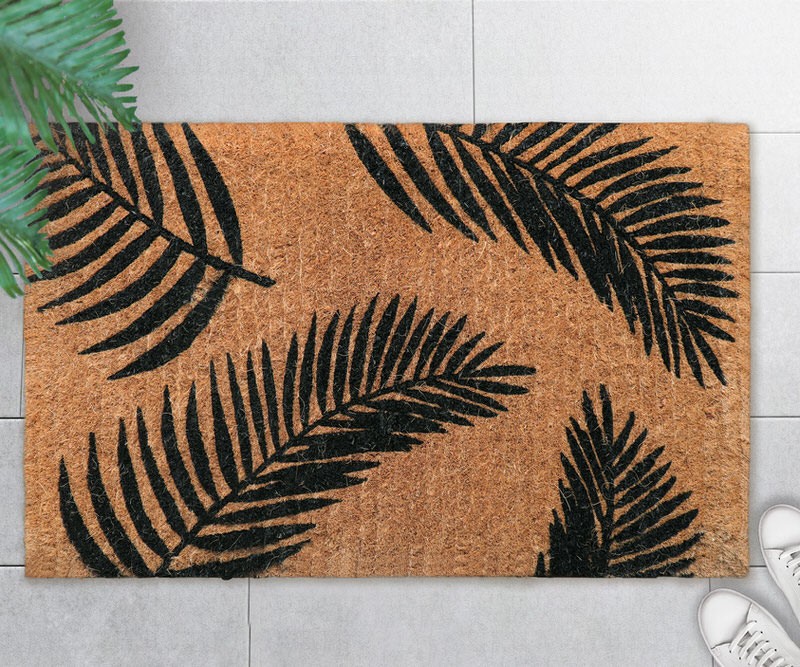 Slimline Havana Black Palm Leaf Doormat - PVC Backed