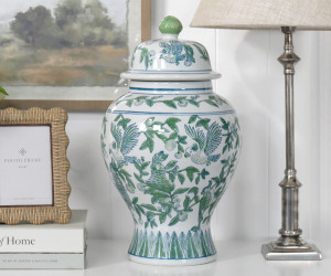 Large Orleans Parrots Green Ginger Jar