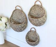 Set 3 Wicker Wall Baskets Antique Grey