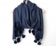 Ascot Cashmere Scarf Pom Pom - Navy