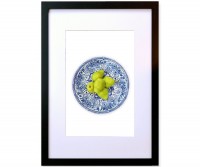 A3 Green Pears in Blue Bowl Framed Print
