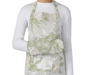 Set 2 Pandora White Protea Apron + Oven Glove