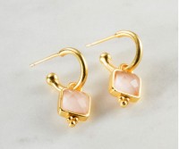 Lucia Rose Quartz Gold Drop Hoops