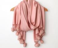 Ascot Cashmere Scarf Pom Pom - Pink
