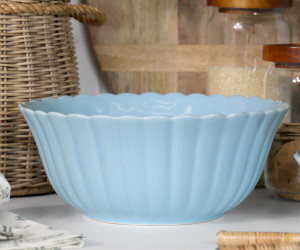 Large Cornflower Blue Fluted Serving Bowl