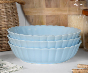 Shallow Cornflower Blue Fluted Serving Bowl