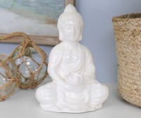 White Ceramic Buddha with Lotus