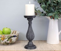 Short Taylor Black Fluted Wooden Candlestick