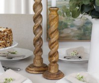 Short Barley Twist Candlestick - Natural Wood