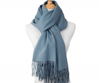 York Cashmere Blend Fringed Scarf - Denim Blue