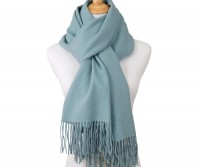 100% Cashmere Fringed Scarf - Denim Blue