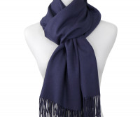 York Cashmere Blend Fringed Scarf - Navy