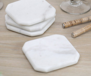Set 4 Melita White Marble Coasters
