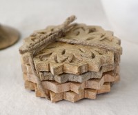 Set 4 Carla Carved Wood Coasters