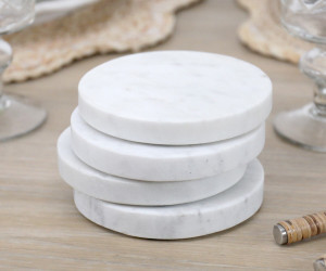 Set 4 Carmen Round White Marble Coasters