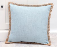 Sky Blue Linen Cushion With Jute Edges