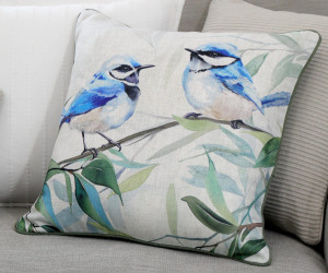 Woodland Blue Fairy Wrens Cushion