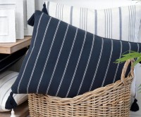 St Malo Navy Pinstripe Tassel Cushion - Rectangle