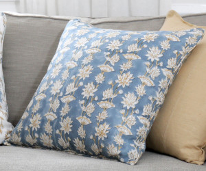 Saffira Blooms Blue Linen Cushion