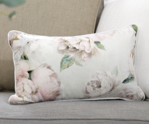 Lumbar White Peony Velvet Cushion 30x50