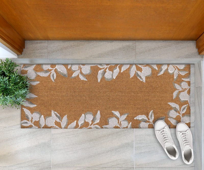 Long Riviera White Leaves Doormat - 120x45cm