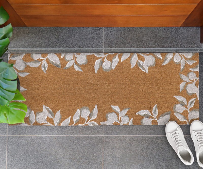 Long Riviera White Leaves Doormat - 120x45cm