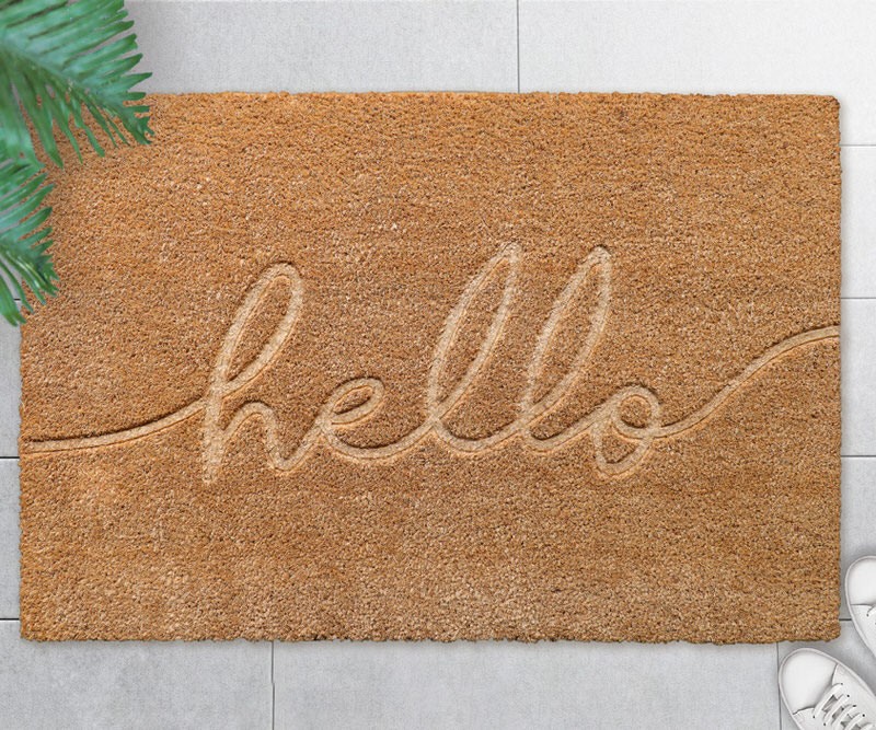 Embossed Script Hello Doormat - PVC Backed