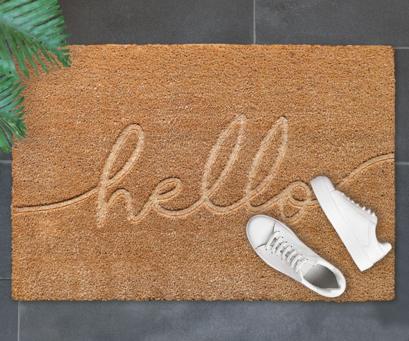 Embossed Script Hello Doormat - PVC Backed