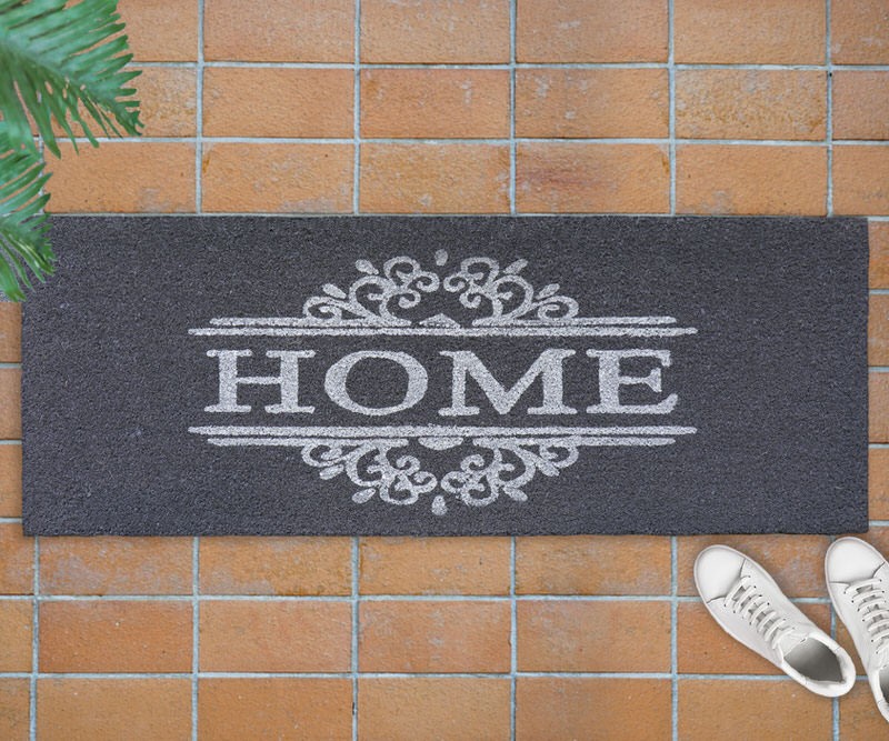 Long Classic Grey Home Doormat - Vinyl Backed - 120x45cm