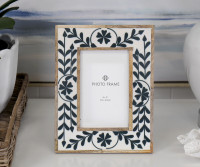 Lakehouse Blue & White Inlay Photo Frame - 4x6