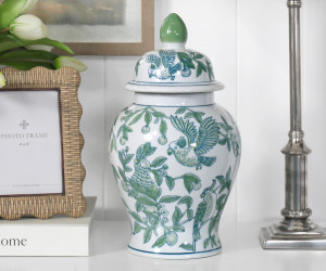 Medium Orleans Parrots Green Ginger Jar