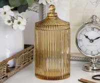 Tall Regency Amber Ribbed Glass Jar