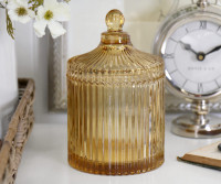 Short Regency Amber Ribbed Glass Jar