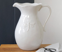 Large Dragonfly French Country White Jug