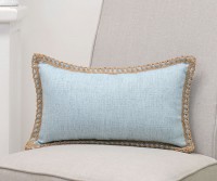 Sky Blue Linen Cushion With Jute Edges - Lumbar