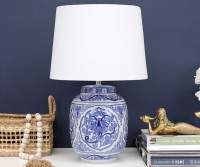 Lydia Blue & White Table Lamp + White Shade