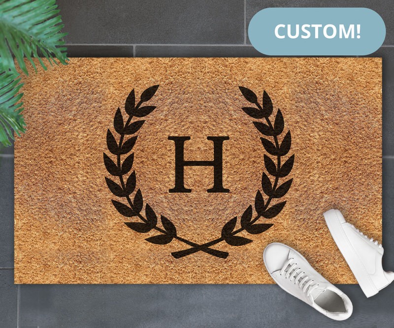 CUSTOM Initial Wreath Doormat 75x45cm - Vinyl Backed