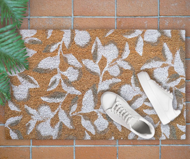 Riviera White Leaves Doormat - 75x45cm