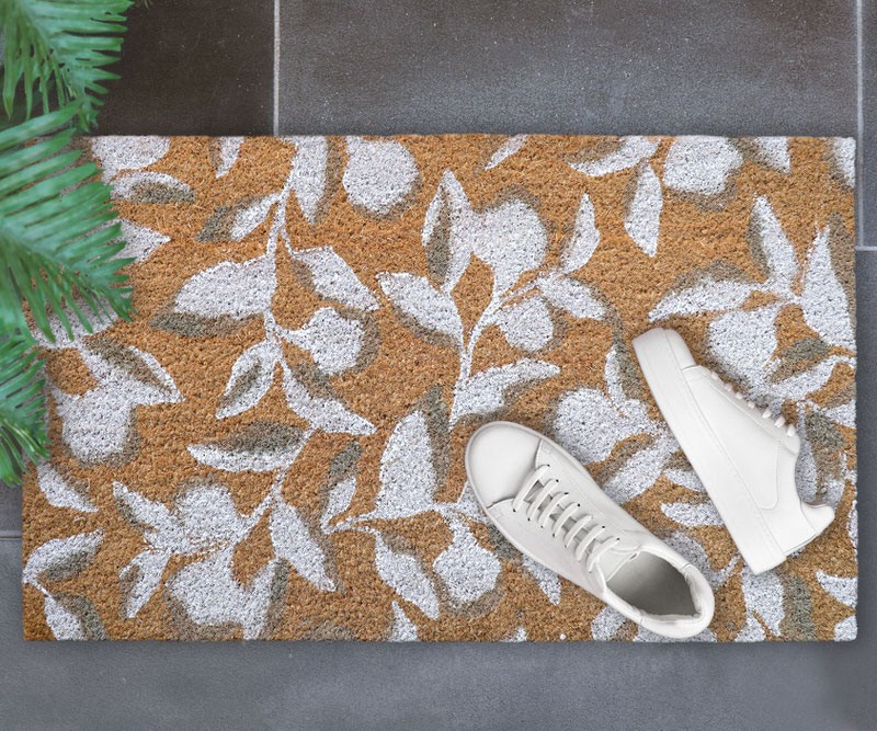 Riviera White Leaves Doormat - 75x45cm