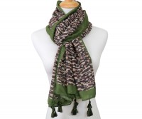 Freya Leopard Scarf with Green Border
