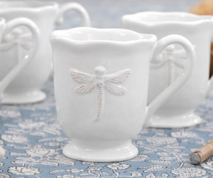 Set 4 Dragonfly Mugs - White French Provincial Mugs