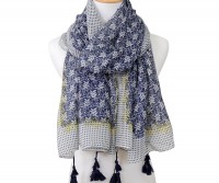 Kayleigh Navy & White Tassel Scarf