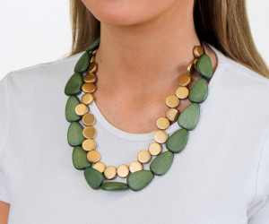 Cauley Green & Gold Bead Necklace