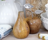 Bramley Handcrafted Wooden Pear with Silver Leaf