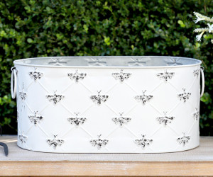 Large Abigail White Bee Oval Planter