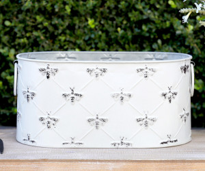 Small Abigail White Bee Oval Planter