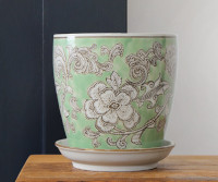 Small Ashbourne Sage Green Floral Planter