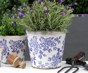 Large Arden Blue Floral Planter