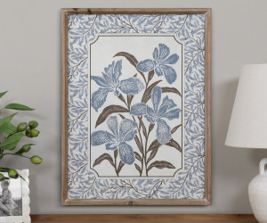 Roxbury Iris Flower Woodcut Print Framed