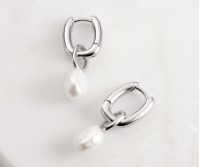 Elena Pearl & Silver Hoop Earrings